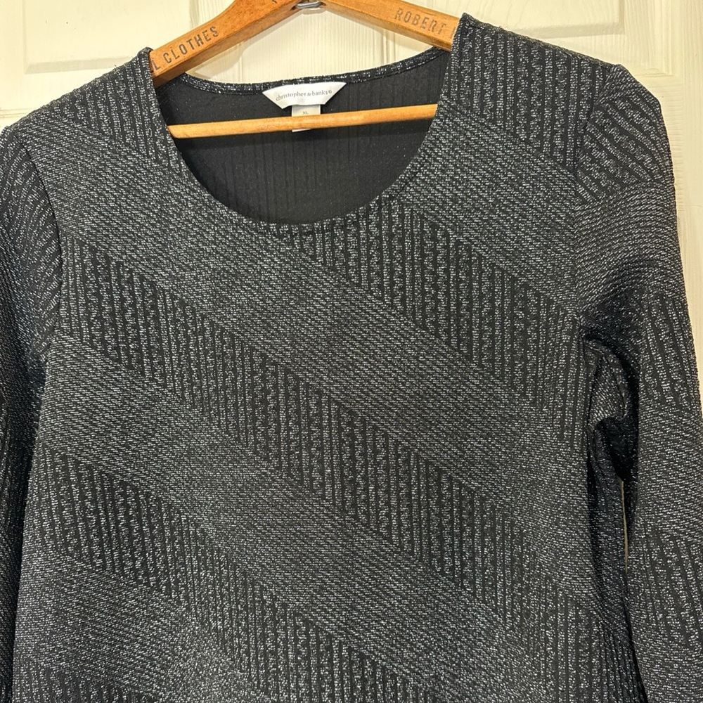 SALE🔥 Holiday Tops Christopher & Banks Women's Black Metallic Tunic Top Size XL - Picture 2 of 8